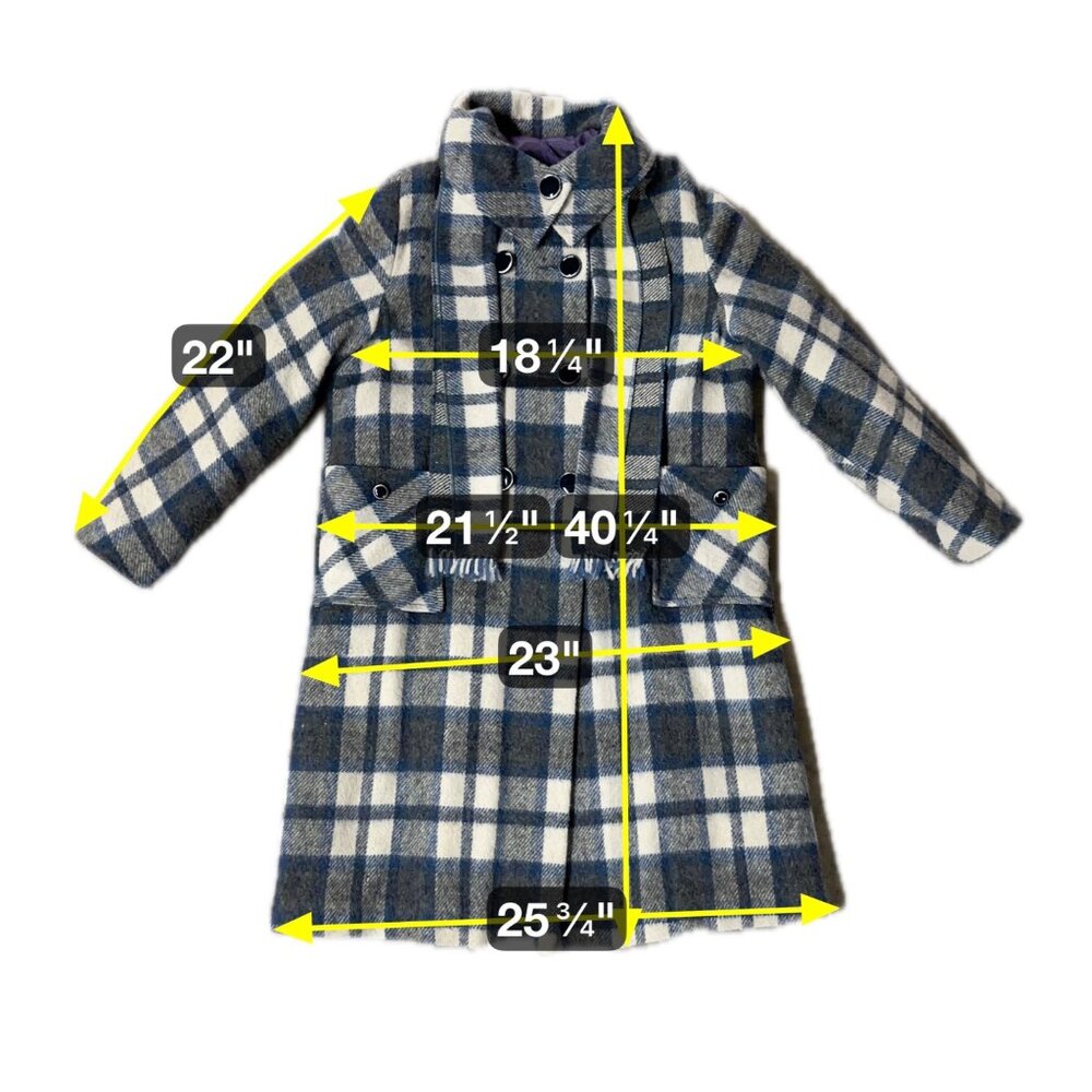 Vintage Womens Coat Scarf Plaid Wool Blend Union Made USA Blue White 1970s - Picture 8 of 8